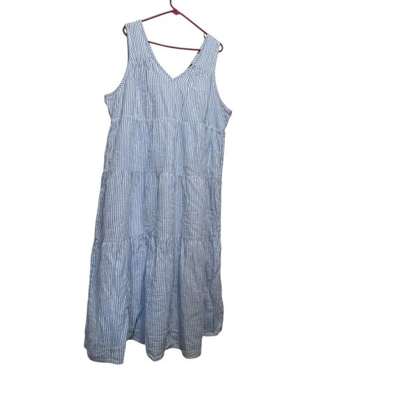 Sold Quince Stripe Gauze Tiered Midi Dress Womens XL Blue White 100% Organic - Picture 11 of 13